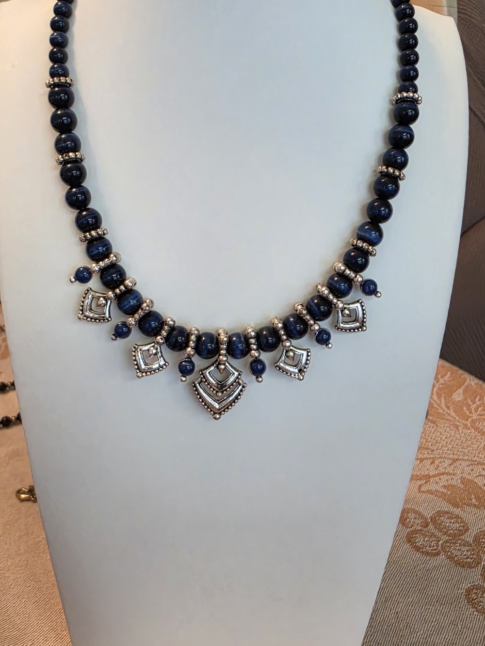 Sterling-Inspired Navy Beaded Statement Necklace - Elegant Women’s Jewelry